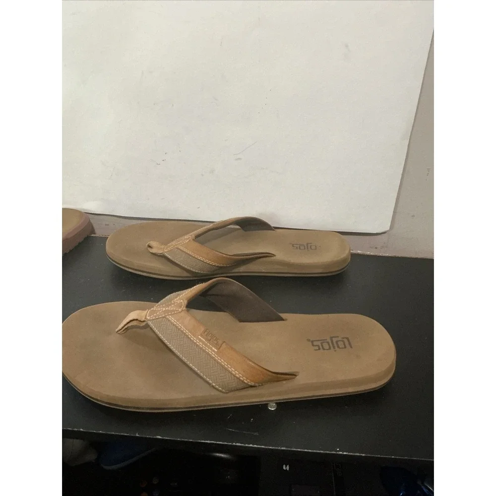 Flojos Ryan Men's Two Tone Strap Tan Flip Flops Sandal Brown 12 1/8 Inch Long